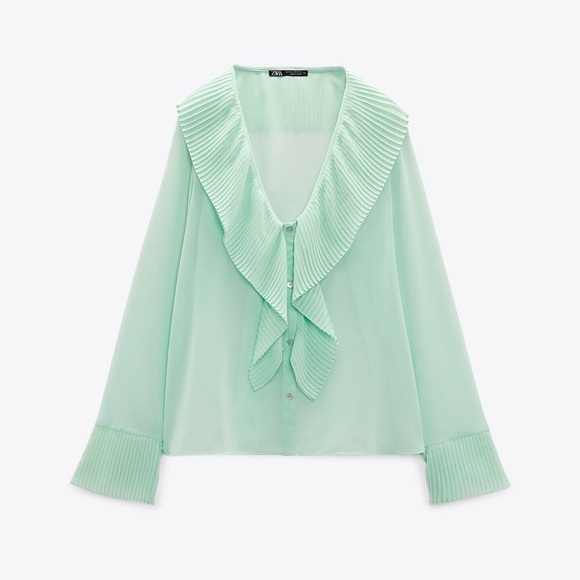 Zara Tops - Zara Sheer Mint Blouse